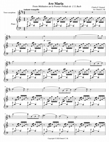 Ave Maria by Bach and Gounod (tenor sax and piano) (arr. Daniel C. M.)