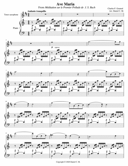 Ave Maria by Bach and Gounod (tenor sax and piano) (arr. Daniel C. M.)