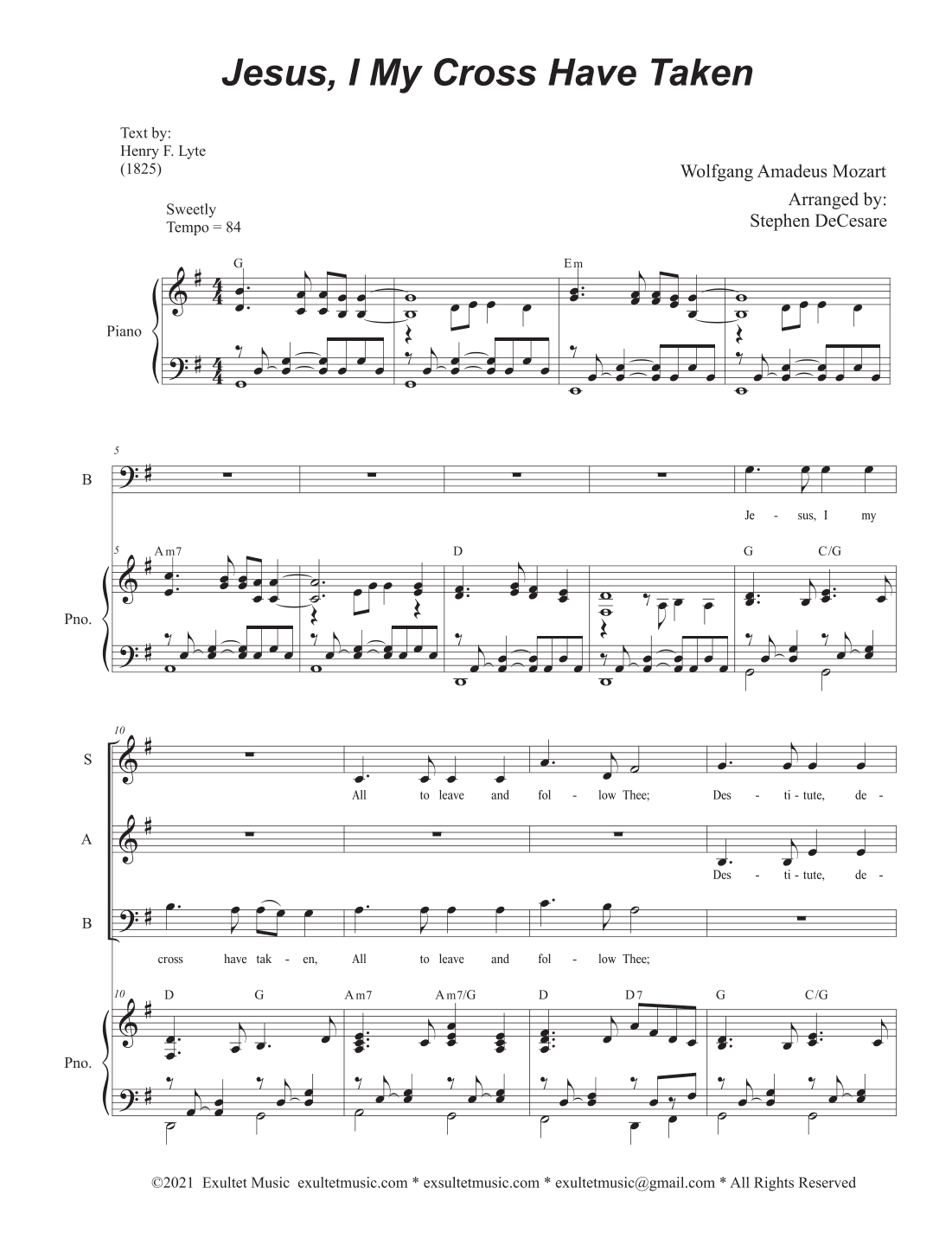 Jesus, I My Cross Have Taken (Vocal Trio - (SAB) (arr. Stephen DeCesare)