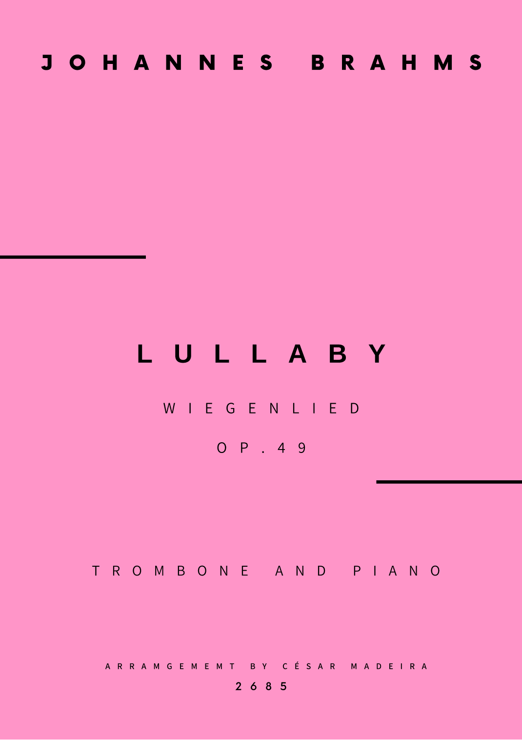 Brahms' Lullaby - Trombone and Piano (Full Score and Parts) (arr. César Madeira)