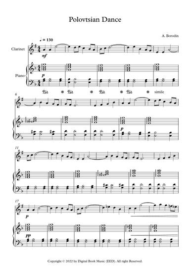 Polovtsian Dance - Alexander Borodin (Clarinet + Piano) (arr. Digital Book Music)