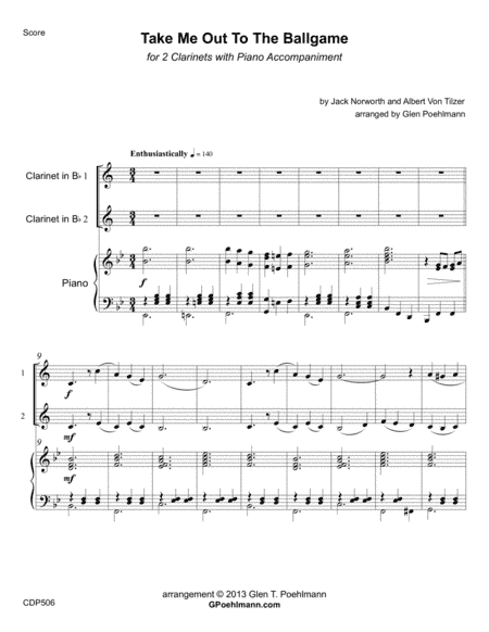 TAKE ME OUT TO THE BALL GAME - CLARINET DUET with Piano Accompaniment (arr. Glen Poehlmann)