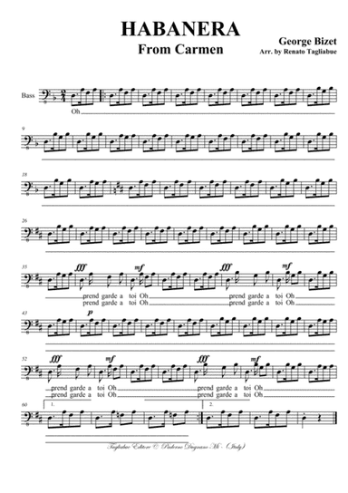 HABANERA - Arr. for Soprano and. SATB Choir - Part for Bass (arr. Renato Tagliabue)