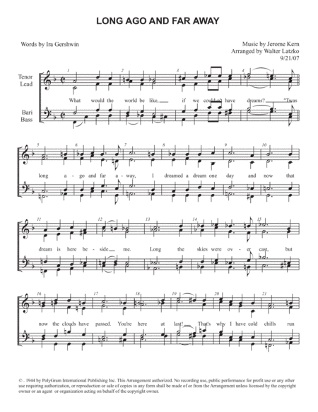 Long Ago (and Far Away) (arr. Walter Latzko)