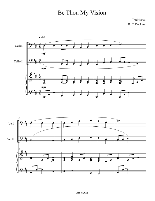 Be Thou My Vision (Cello Duet with Piano Accompaniment) (arr. B. C. Dockery)