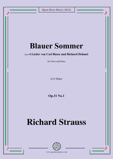 Richard Strauss-Blauer Sommer,in G Major,Op.31 No.1 (arr. OSM Press)