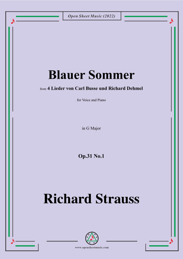 Richard Strauss-Blauer Sommer,in G Major,Op.31 No.1 (arr. OSM Press)