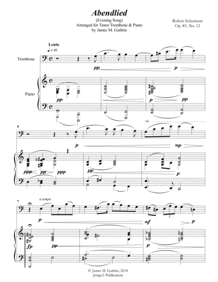 Schumann: Abendlied for Tenor Trombone & Piano (arr. James M. Guthrie, ASCAP)