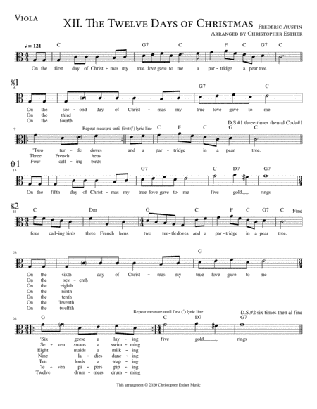 The Twelve Days of Christmas for Viola (arr. Christopher Esther)