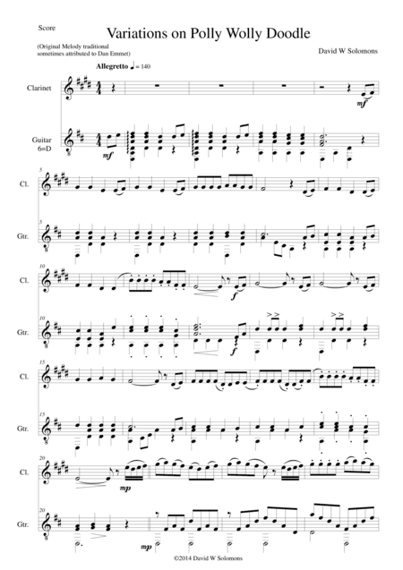 Polly Wolly Doodle Variations for clarinet and guitar (arr. David Warin Solomons)