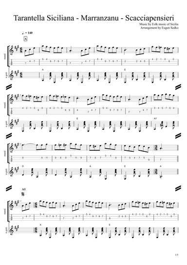 Tarantella Siciliana Marranzanu Scacciapensieri, score & tab for mandolin & guitar (arr. Eugen Sedko)