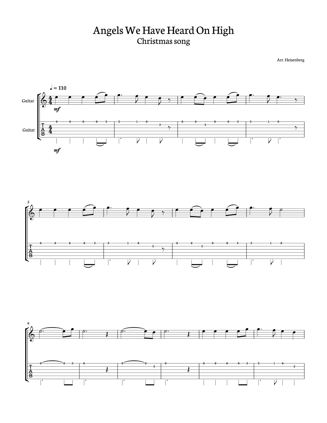 Angels We Have Heard On High for Guitar with tab (arr. Heisenberg)