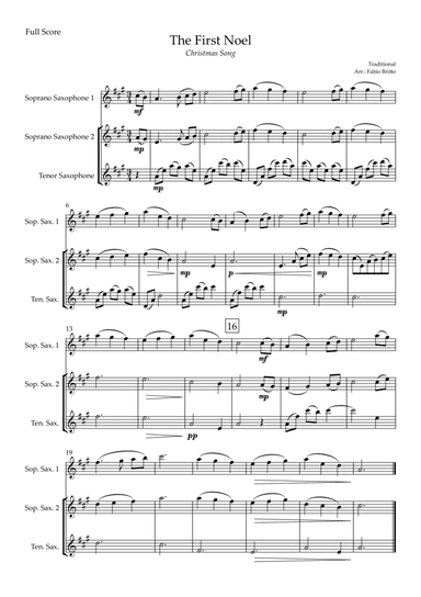 The First Noel (Christmas Song) for Saxophone Trio (arr. Fabio Britto)