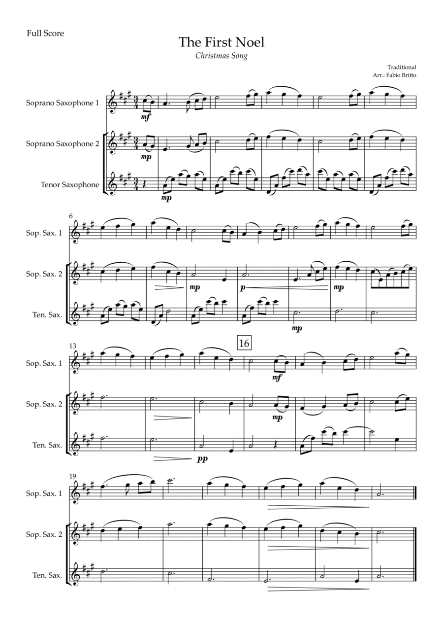 The First Noel (Christmas Song) for Saxophone Trio (arr. Fabio Britto)