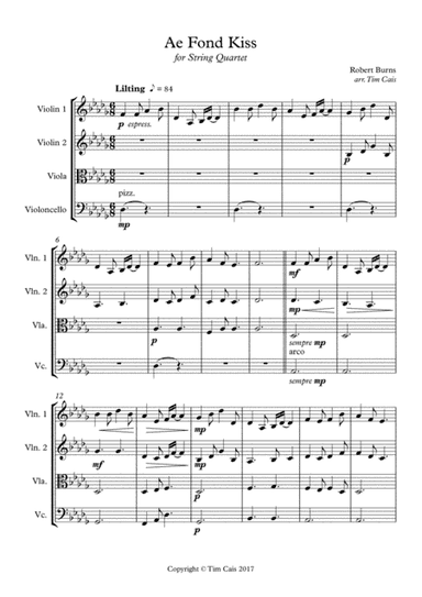 Ae Fond Kiss - String Quartet (arr. Tim Cais)