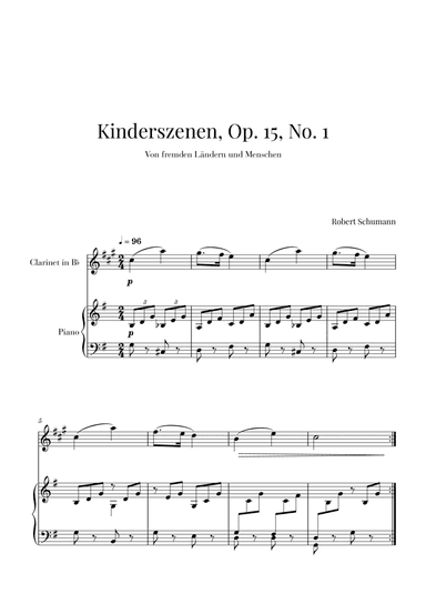 Kinderszenen, Op 15, No. 1 (for Clarinet and Piano) (arr. Cadenza Editions)