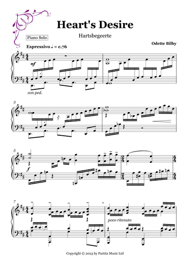 Heart's Desire / Hartsbegeerte (Beautiful Piano Solo Grade 7-8 UK standard)