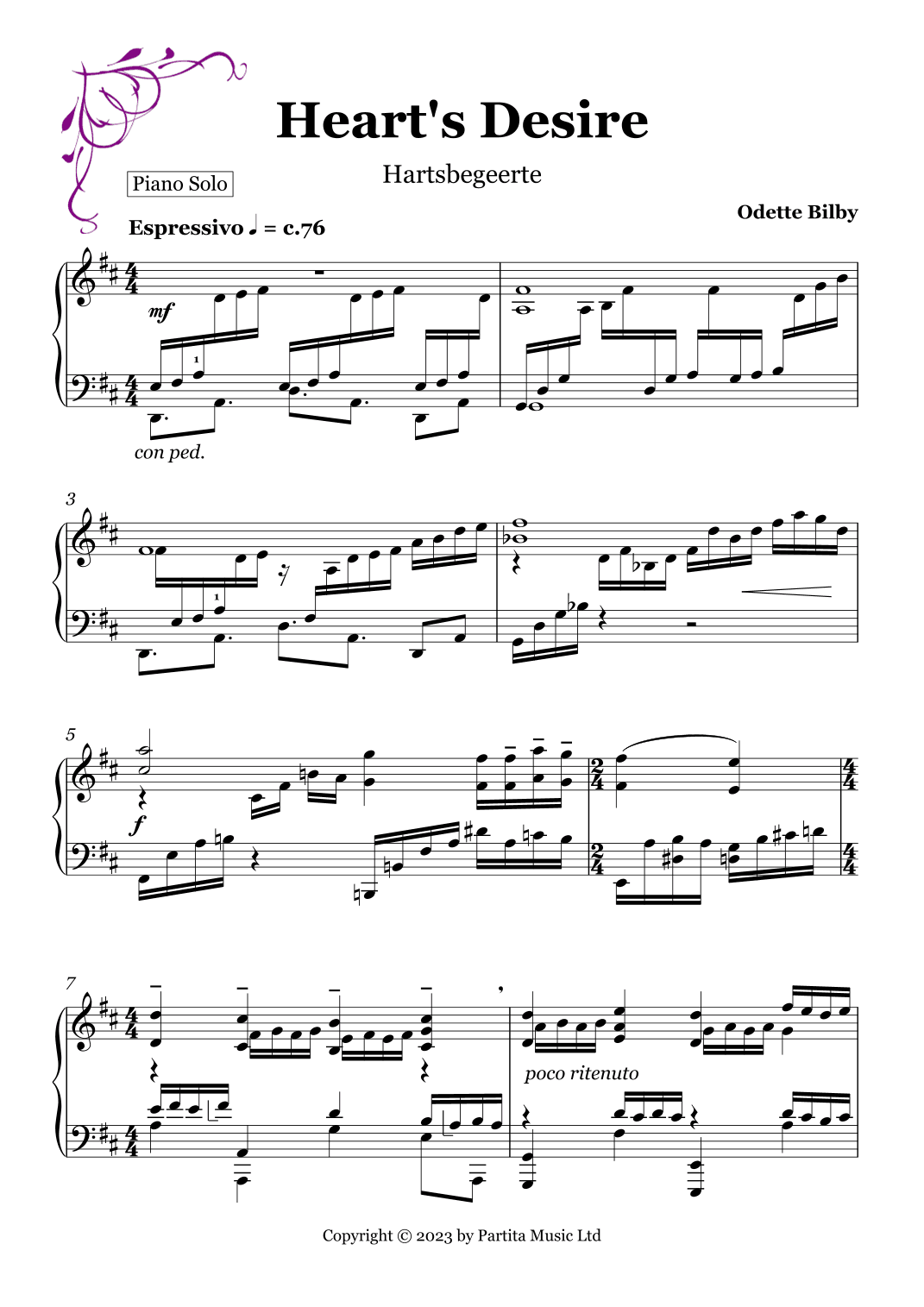 Heart's Desire / Hartsbegeerte (Beautiful Piano Solo Grade 7-8 UK standard)