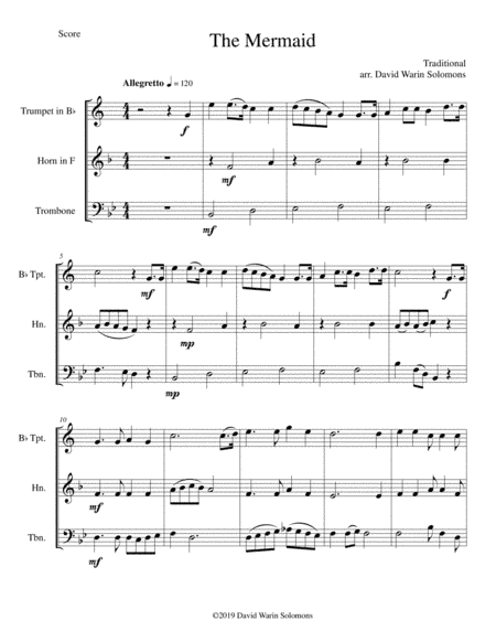 The Mermaid for brass trio (trumpet, horn, trombone) (arr. David Warin Solomons)