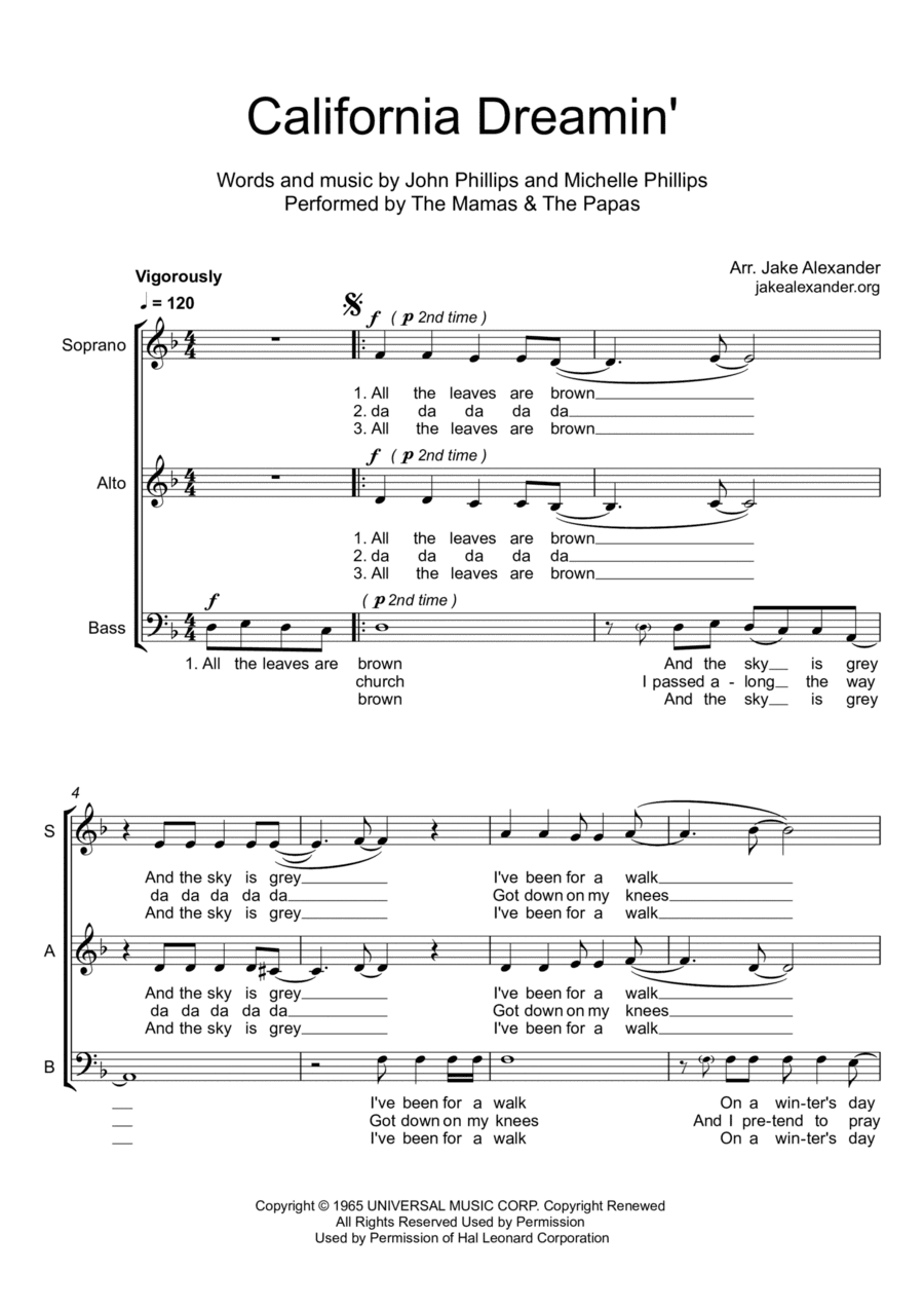 California Dreamin' (arr. Jake Alexander)