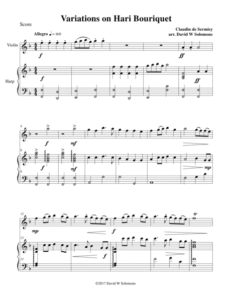 Variations on Hari Bouriquet for violin and harp (arr. David Warin Solomons)