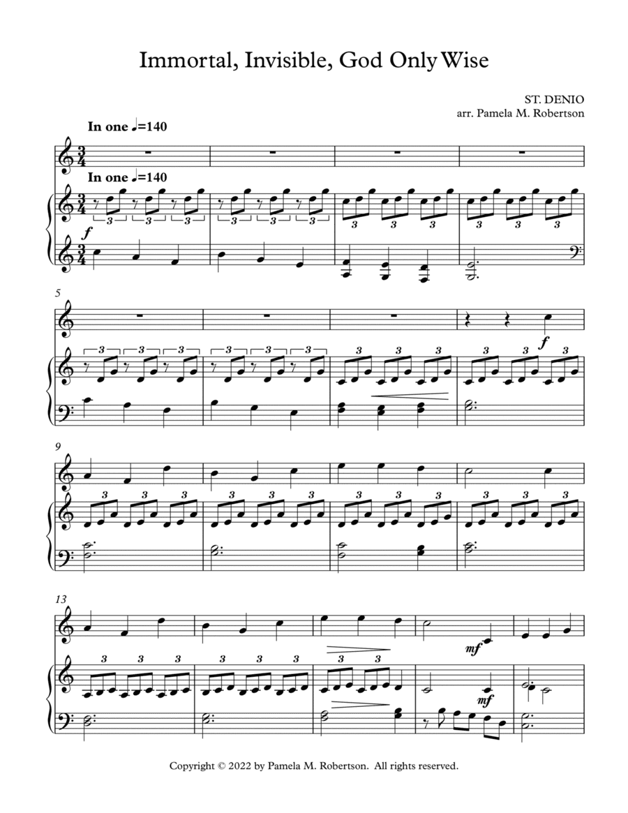 Immortal, Invisible, God Only Wise - Piano and Violin or Trumpet (arr. Pamela M. Robertson)