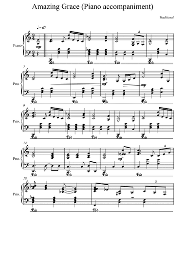 Amazing Grace Piano accompaniment - C Major (arr. Albert van Niasky)