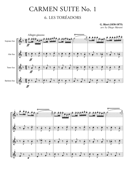 Les Toreadors from "Carmen Suite" for Saxophone Quartet (arr. Diego Marani)