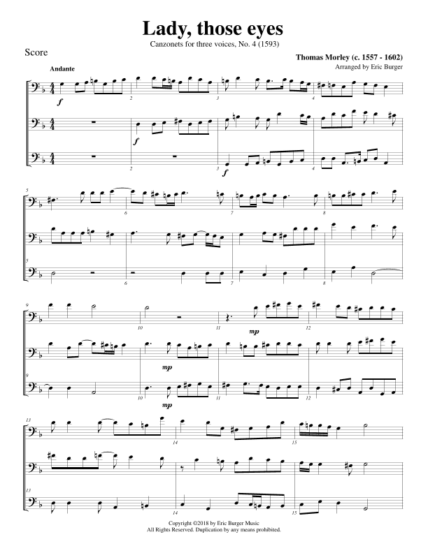 Lady, those eyes for Trombone or Low Brass Trio (arr. Eric Burger Music)