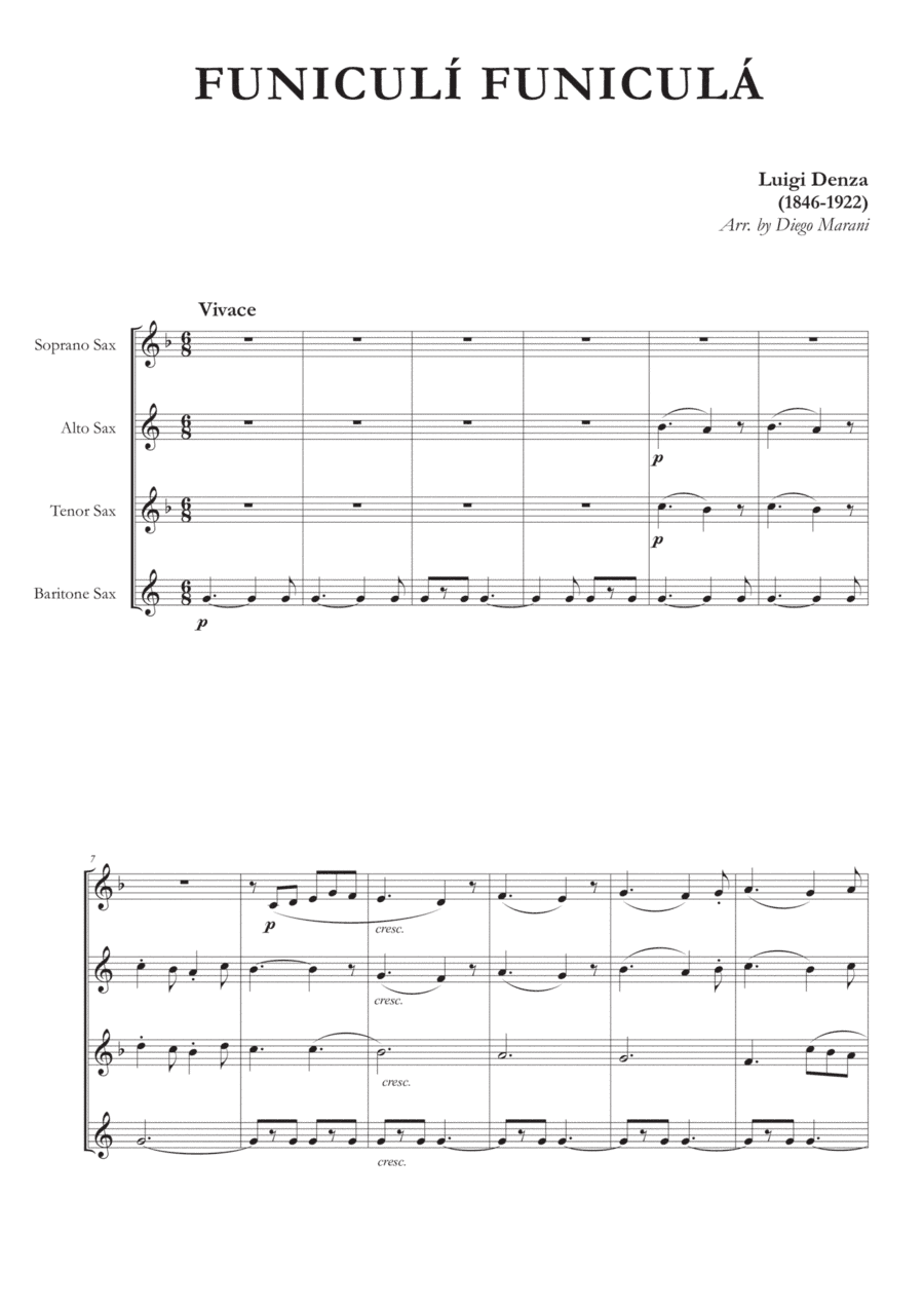 Funiculì Funiculà for Saxophone Quartet (arr. Diego Marani)