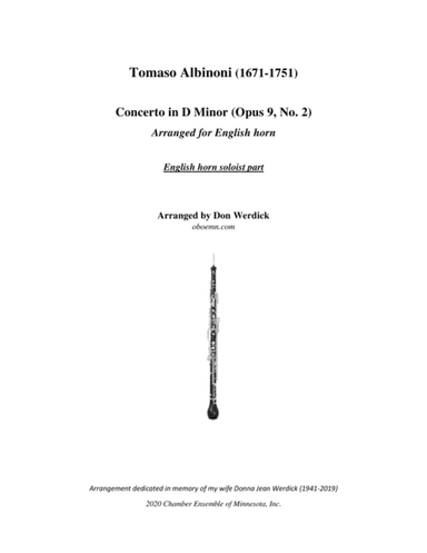 Concerto for English horn in D Minor, Op. 9 No. 2 (arr. Don Werdick (1946 - ))