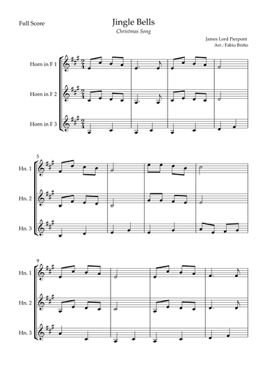 Jingle Bells (Christmas Song) for Horn in F Trio (arr. Fabio Britto)