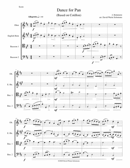 Dance for Pan (based on Cotillon) for double-reed quartet (oboe, cor anglais and 2 bassoons) (arr. David Warin Solomons)
