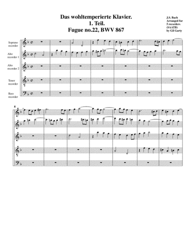 Fugue from Das wohltemperierte Klavier I, BWV 867/II (Version in D minor) (arrangement for 5 recorde (arr. Gil Garty)