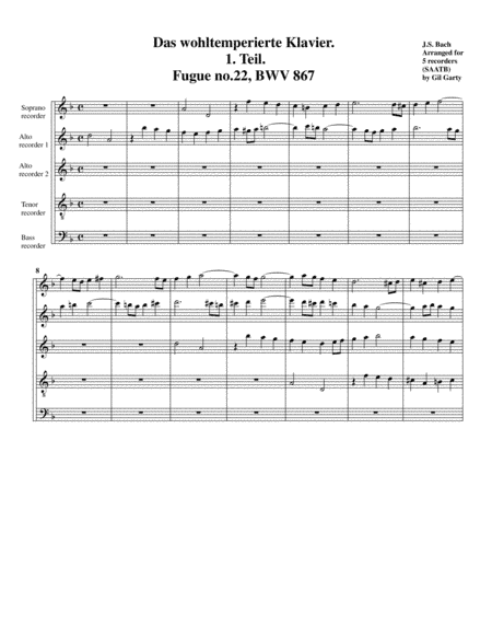 Fugue from Das wohltemperierte Klavier I, BWV 867/II (Version in D minor) (arrangement for 5 recorde (arr. Gil Garty)