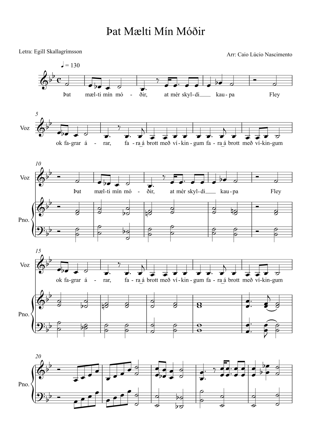 "Pat Maelti Mín Módir" (my mother told me) in Bb major (arr. Caio Lúcio Nascimento)
