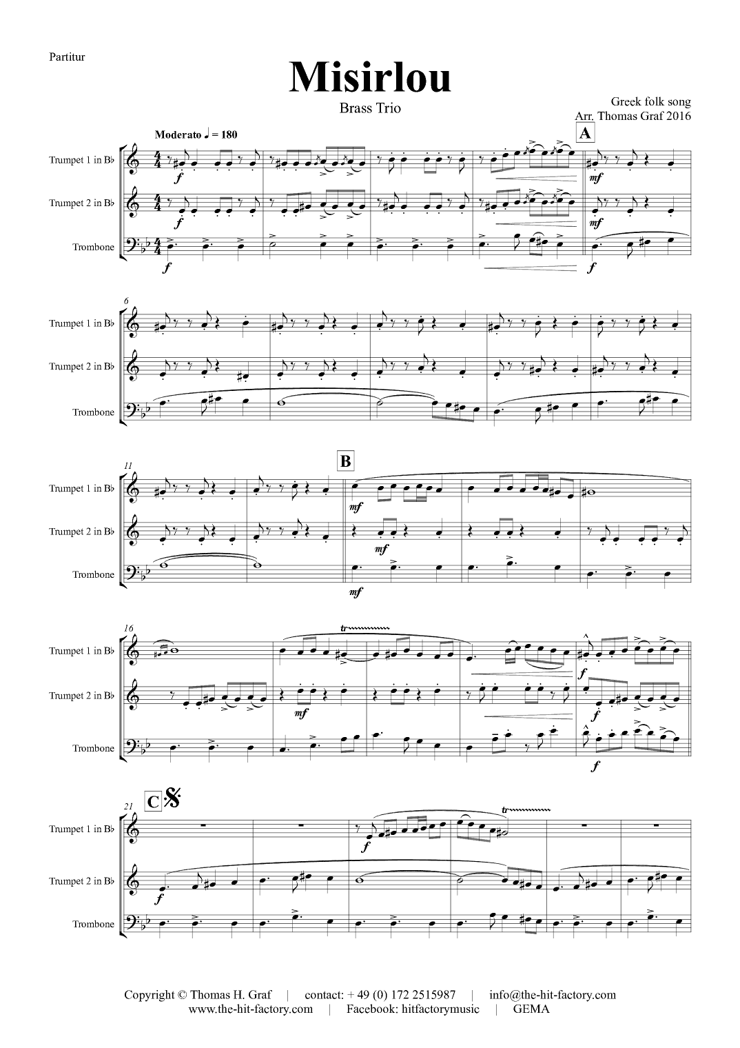 Misirlou - Pulp Fiction - Brass Trio - Gm (arr. Thomas Graf)