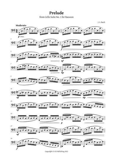 Prelude from Cello Suite 1 for Bassoon (arr. GS Publishing)