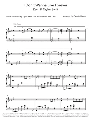I Don't Wanna Live Forever (Fifty Shades Darker)  from FIFTY SHADES DARKER (arr. Dennis Cheng)