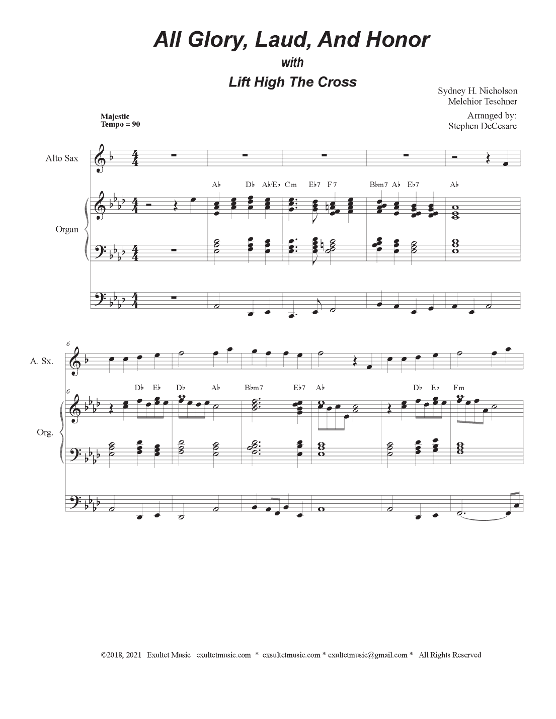 All Glory, Laud, And Honor (with "Lift High The Cross" - (Alto Saxophone and Organ) (arr. Stephen DeCesare)