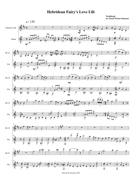 Hebridean fairy's love song (Tha Mi sgith) arranged for clarinet and guitar (arr. David Warin Solomons)