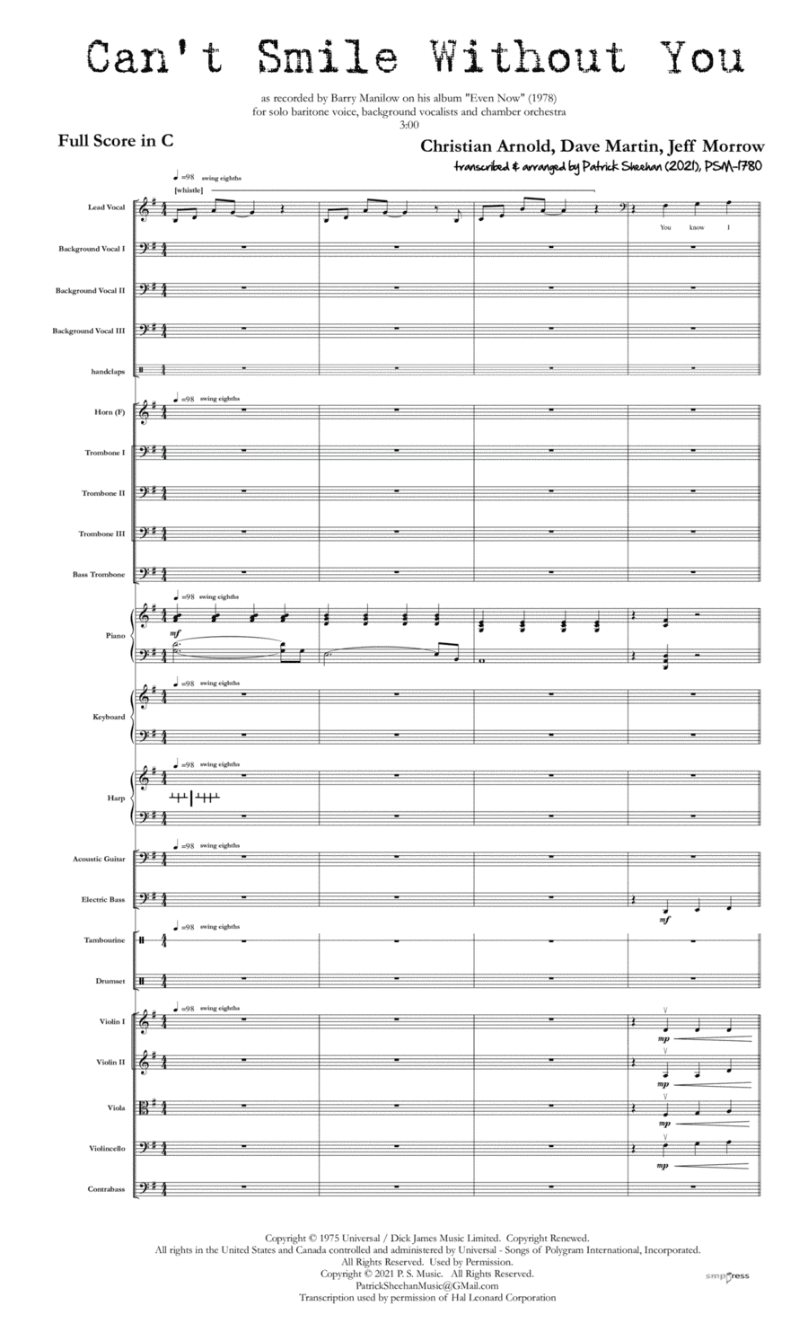 Can't Smile Without You (arr. Patrick Sheehan)