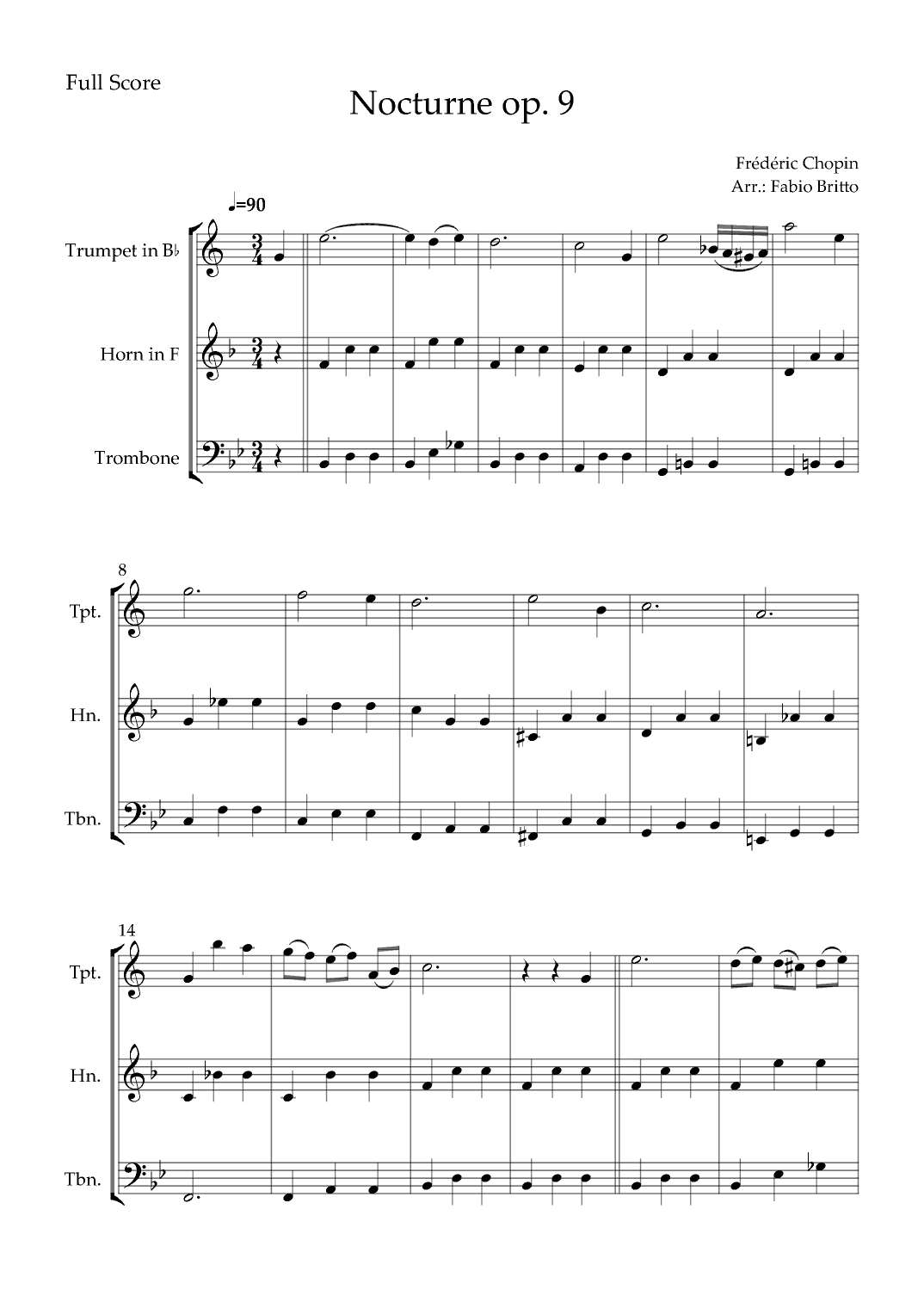 Nocturne Op.9 No. 2 (Frédéric Chopin) for Brass Trio (arr. Fabio Britto)