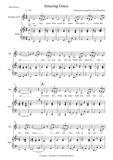 Amazing Grace for Trumpet and Piano (arr. David Burndrett)