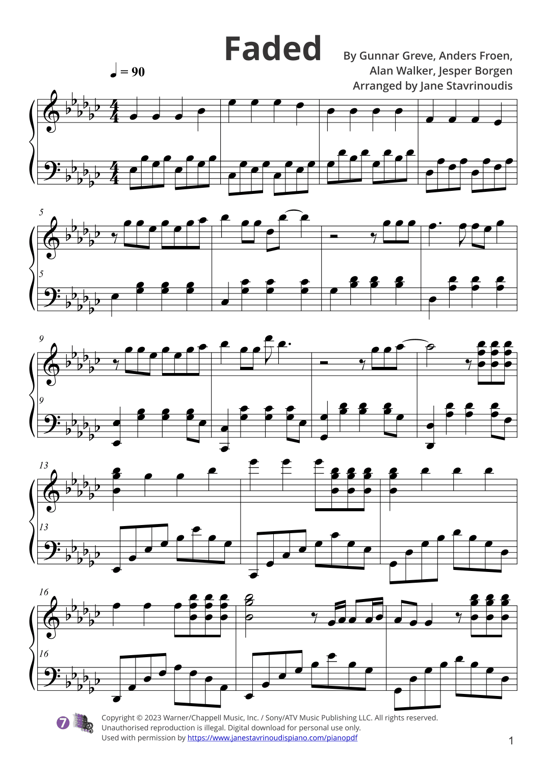 Faded (arr. Jane Stavrinoudis)