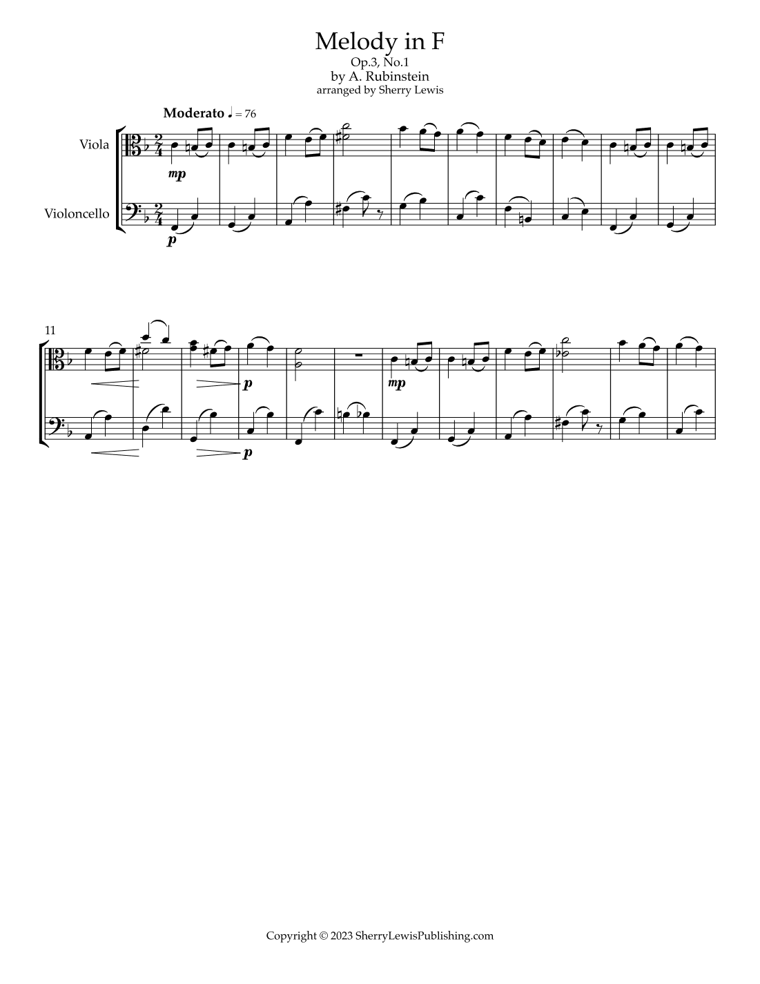 Melody In F, Op.3 No. 1 (arr. Sherry Lewis)