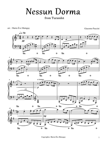 Nessun Dorma (arr. Marie-Ève Mainguy)