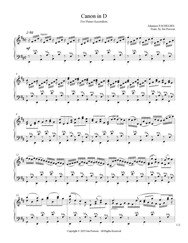 "Pachelbel Canon in D" for Piano-Accordion (arr. Jon Persson)