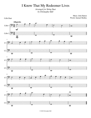 I Know That My Redeemer Lives - Easy Cello Duet (arr. Christopher Bell)