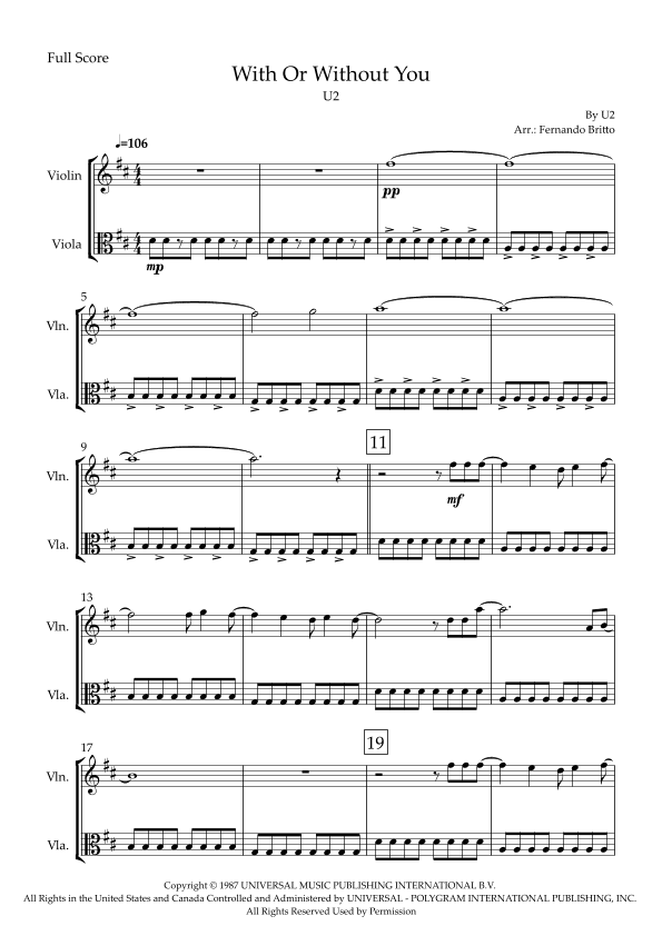 With Or Without You (arr. Fabio Britto)
